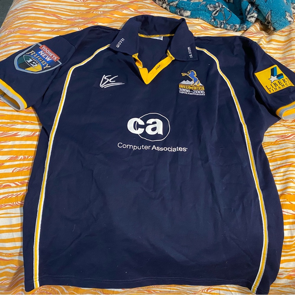 2005 Brumbies 10th Anniversary Rugby Union Jersey - Navy/Yellow - Size Men’s XL